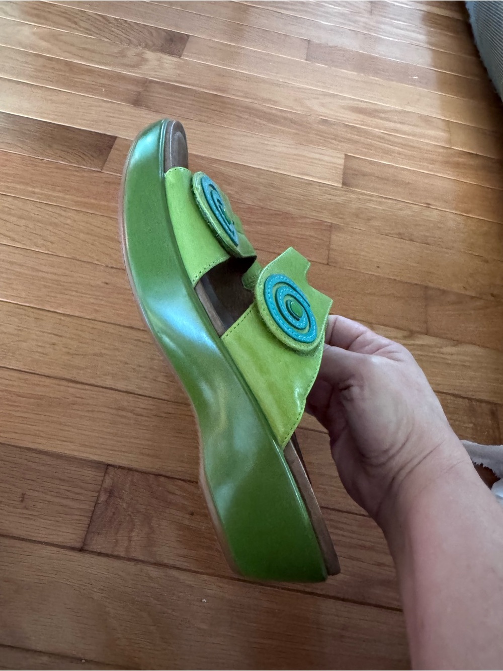 Dansko “Dixie” lime green leather wedge sandals